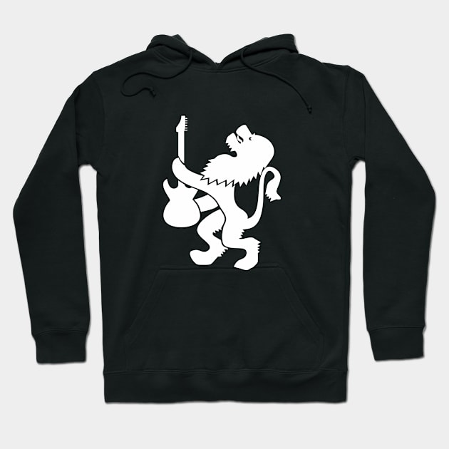 Lion guitarist (white print) Hoodie by aceofspace